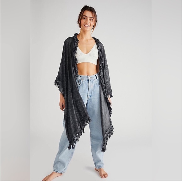 Free People Sun Bleached Fringe Kimono One-Size - Picture 1 of 7